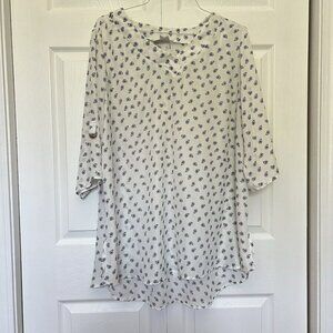 Janina Womens 50 White Blue Tropical 3/4 Sleeve Cover Up Dress Paisley Oversized